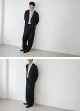 pinstripe collarless blazer