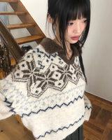 Neul Nordic Color-Block Collar Loose-Fit Long-Sleeve Knit