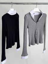 Preppy V-neck Shirt Layered Long Sleeve Knitwear