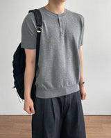 Needle Henley Neck Short Sleeve Knit