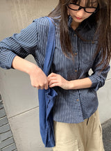 Hiche Stripe Basic Pocket Shirt