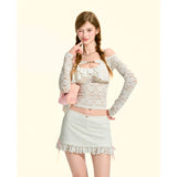 [GirlyFancyClub] French Ruffle Lace Short Skirt A-line Hollow-out Lace Skirt Summer Women