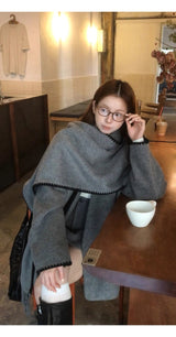 wool gray muffler cape coat