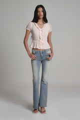 Afternoon Tea Ribbon Frill Top, Pink