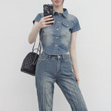 Pias denim cropped shirt