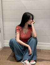 [BELLIDE MADE] バブル, Uネックセミクロップド半袖Tシャツ