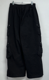 FLEECE/STRING TWO CARGO RIVET WIDE BALLOON LONG PANTS💚🤎🖤🩶4COLOR