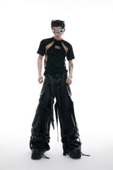 Vintage Strap Pocket Leather Pants