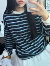 STRIPE OVER BOXY BOYFRIEND ロングスリーブTシャツ ❤💚🩵🧸4COLOR