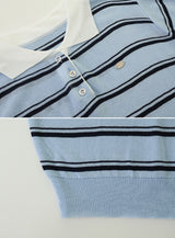 Border Collar Button Short Sleeve Knit (4color)