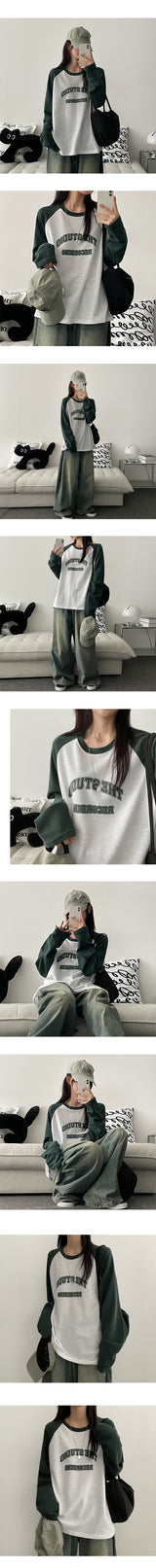 Brick coloration raglan long-sleeved shirt