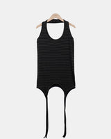 Hedon Striped Halter Long Sleeveless Top