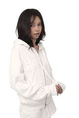 09 Numbering hooded zip-up, White