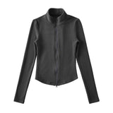 velvet line half-turtleneck zip-up slim top