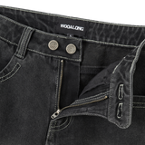 Cat Washed Stitch Bootcut denim pants - BLACK