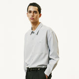 2way open collar drapery shirt blue