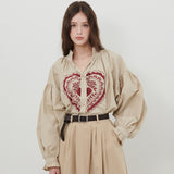 HEART PRINT VOLUME SHIRT [BEIGE]