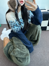 ウール🧸 アンゴラスノーフラワーロウンフニット❤🤎🩵💙4カラー