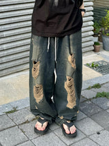 Western Vintage Destroyed Denim Balloon Pants