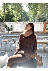ファー ハイネック グラデーション ウールニット パンツ セットアップ