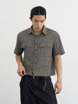 Double pocket checked crop shirts 3color