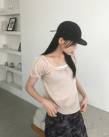 Eveni Shirring Volume Hole Short Sleeve Knit