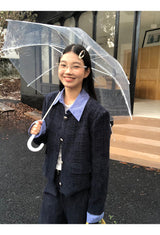 Checkered collar two-piece tweed jacket
