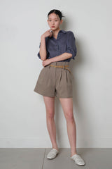 Twill Fintuck Shorts_Beige