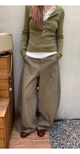 high-neck button bold ribbed loose fit knitwear