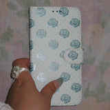 Rose Rose Dot Til Blue Turquoise Vintage Diary Leather Card wallet Phone case