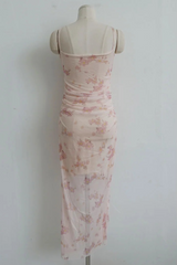 PINK BLOSSOM MESH-OVERLAY FLORAL DRESS