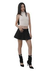 Hugging ribbon pleated skirt, Black