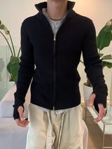 Rib Line Muscle Fit Zip-Up Knit
