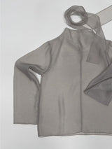[Tie Set] See-through High Neck Overfit Blouse