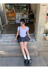 Charcoal Mini Pleats Pants Skirt