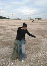  CUFFED WIDE DENIM PANTS