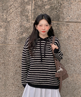 Milk Stripe Dangara Striped Hooded Knitwear