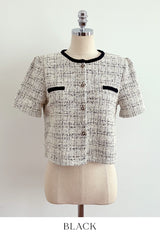Vezn Color Matching Tweed Short Sleeve Jacket
