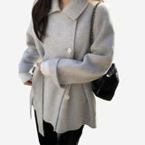 French Ribbon Belt Wool Coat