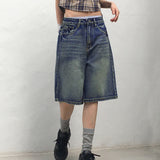 Boil Washing Bermuda Half-Length Denim Pants