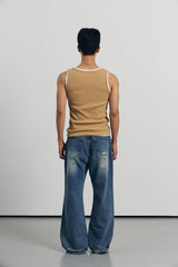 High ribbed logo sleeveless(Mustard)