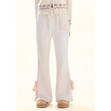 [GirlyFancyClub] cream puff*bow tie slit soft and glutinous hanging down slim mink woolen bell-bottom pants