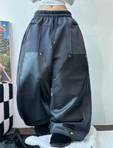 ストリング💙レザーダブルリベットロングパンツ💙🖤2カラー