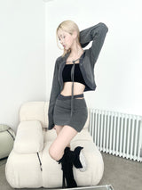 1236. Patchwork cargo crop hood cardi (3color)
