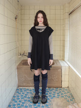 Pintuck waffle flare dress  / navy