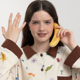 オータム ブラウン リーフアンドフローラル プリント パジャマセット - 100% Brushed Cotton Plush Sleepwear