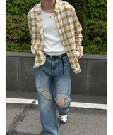 [S/S] ルーズフィットチェックシャツ(3color)