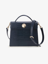 LAZEL CROC flap tote leather bag / Wani Navy