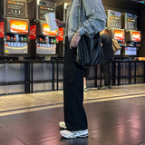LMN ジニーピンタックカーゴワイドデニムパンツ (ブラック)