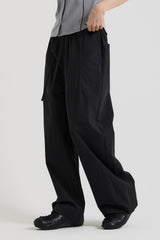 Cotton wide banding pants, Black